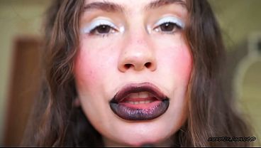 Seductive Goth Chick Phat Black Lips &amp_ Messy Spit Kiss