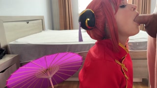 Kagura sucks an awesome big cock and then gets fucked - Gintama cosplay
