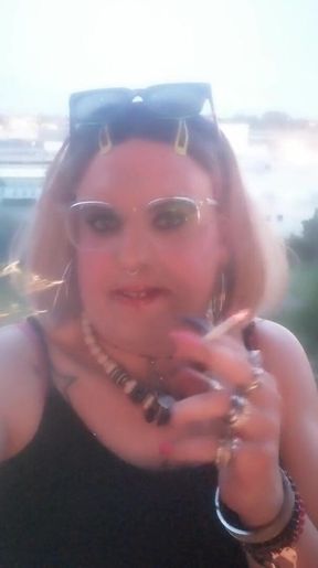 Blonde TS Stefanie smoking 2