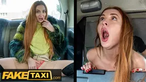Hot Taxi Redhead MILF in sexy nylons rides a big fat dick in a taxi