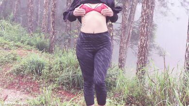 Risky outdoor sex in the mountains and swallowing cum (nervous first time)