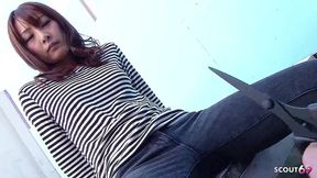 skinny japanese teen in crotchless tight jeans give cfnm blowjob and let him cum in her mouth
