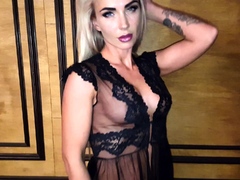 Shaved pussy blonde Tasha Reign with big boobs goes solo