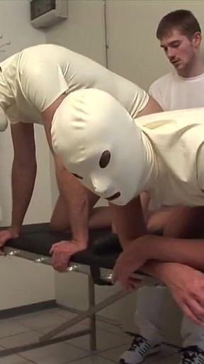 2 Leather Sluts Getting Fucked by Double Dildo