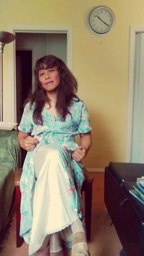 Lady Jhazmeena CD Showing Off Her Slip, Legs, &amp; Thigh-Hi Stockings