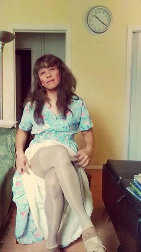 Lady Jhazmeena CD Showing Off Her Slip, Legs, &amp; Thigh-Hi Stockings