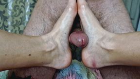 Footjob. Foot fetish. Oiled foot fucking.