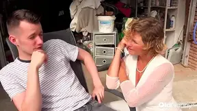 Hot granny seduces lucky stud in the garage