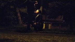 Whore deal with a big fat dick in the public park, leashed