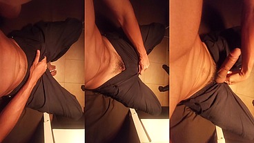 I take my big cock out of my pants to masturbate