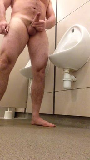 Naked Urinal wank.