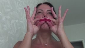 I squeeze and stretch my red lips b