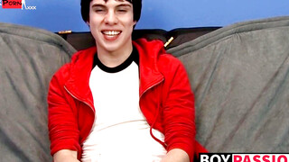 Interviewed twink Kyler Moss jerks off before cumming hard