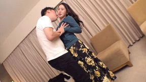 Slender Asian MILF gives big tit beauty a hj