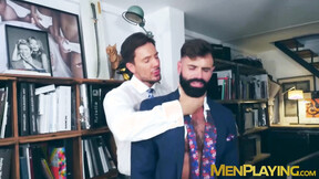 Babe Lionel Lilac licks & fucks the unshaved booty of suited Dani Robles