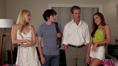 Wife and husband are engaged in a partner swapping foursome with a teen couple
