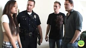 A Curvy Asian Babe Faces Consequences as Two Cops Penetrate Her