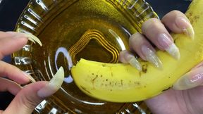 Long Natural Nails and Banana (4k)