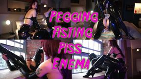 Latex-clad Mistress Vera Violette brings rough BDSM sex: strap-on pegging, fisted ass&#x1F351;, piss play