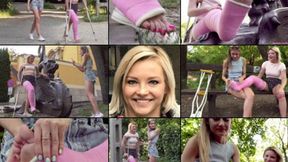 Zazie LLC Cast Photo Shoot in the Park, Crutching and Soothing Foot Massage (in HD 1920X1080)