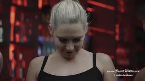 Pierced blonde beauty gets spitroasted in a threeway action