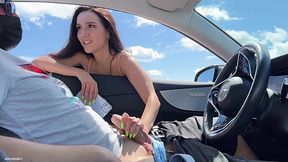 Picked up Russian babe on a road and filled her mouth with my semen after risky fuck in car