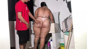 stepson and stepmom fuck in the clothing area of a house hot sex