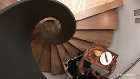 Ebony maid worships his massive black cock