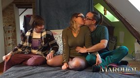 beautiful bedroom threesome – husband & lover double vaginal penetrated me then filled my mouth with cum