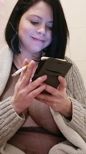 Pregnant MILF Smoking Cigarette