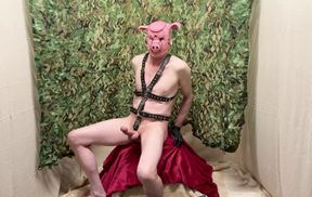 Solo Cock Masturbation with Kinky harness