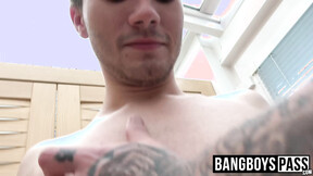 Bushy gay opens his mouth to swallow every inch of my penis