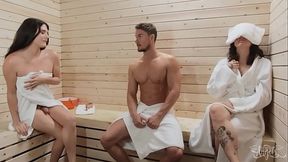 TRANS ANGELS - Skyy Can'_t Help Checking Bailey Archer'_s Curves In The Sauna While His Gf Sits Next To Him