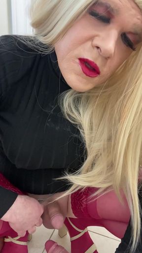 Horny sissy crossdressing trans almost cums on a cock and then talks to his milf stepmom about sucking cock   Clip 1