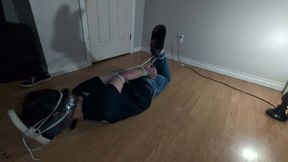 I hogtied him gagged him with his socks and tied my shoe to his face
