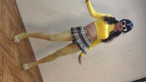 Sissy Ponyboy in Yellow Pantyhose with Tiny Dick Dancing and Showing Her Super Body