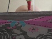 Pissy diaper dog knot dildo riding while crossdressed