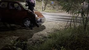 exhibitionist amateur tranny high heels dick ass flash next to road