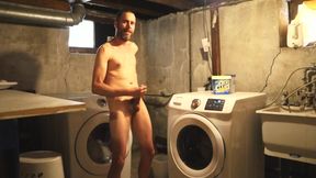 Scruffy Stud Blows A Load After Getting Naked In The Basement Laundry Room