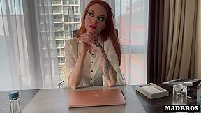 A Trapped Redhead Boss Gets Her Ass Fucked In The Office By Two French Black Guys!!!