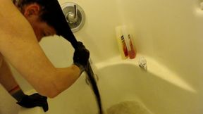 Messy black hair dye rinse