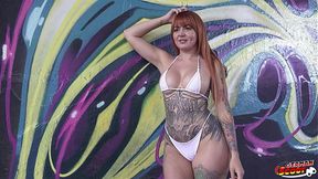 GERMAN SCOUT - Risky Anal Sex Casting with German freckled Redhead Tattoo Model Obviously Peachy at Public Lost Place