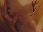 Tgirl sucks on dildo tease