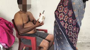 When wife went out side aunty came to home