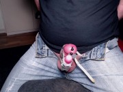 No hands cumshot with vibrator strapped on my dick