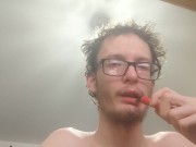Skinny guy loves to spit and vape circles