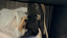 Friend comes over and takes his shoes off