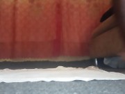 Zip down dickout and legs masturbation