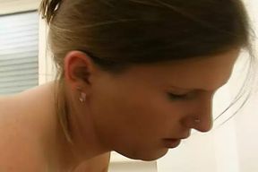 Super horny German teen enjoy stuffing a dildo deep inside her muff