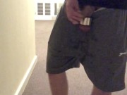 MESSY PISSING and JERK OFF all OVER my Friends Apartment Block ** Ball Weights ON **
